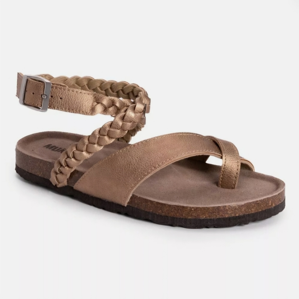 Muk Luks Matte Bronze Braided Estelle Terra Turf Suede Sandal Women Size 8